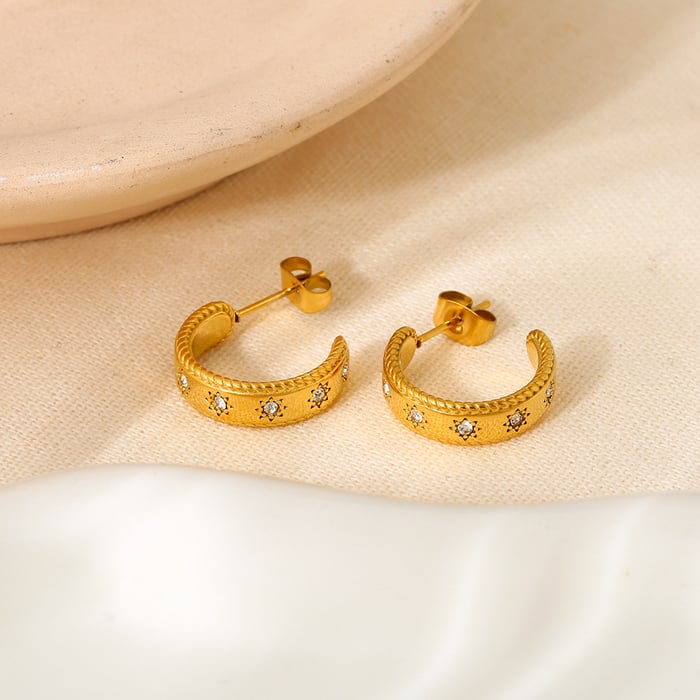 1 Paar Creolen aus Edelstahl mit Zirkonia im Retro-Stil der Classic-Serie für Damen h5Bild4