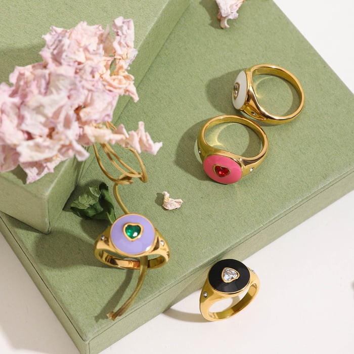 1 Stück bunte Herz Edelstahl Gold Farbe Statement Ringe h5Bild5