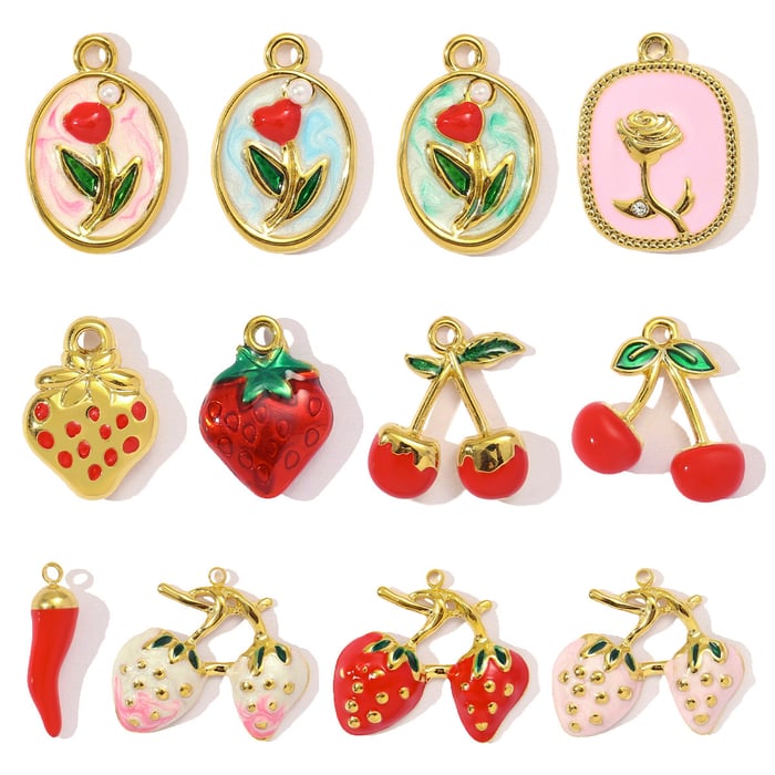 1 Piece Romantic Series DIY Cherry Stainless Steel Gold Color Women's Pendants h5Picture4