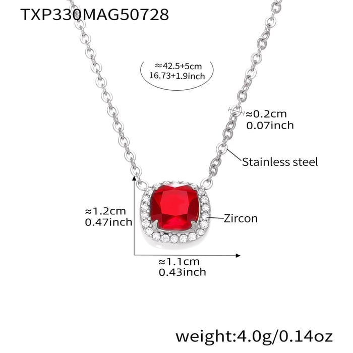 1 Piece Classic Square Stainless Steel Gold Color Red Zircon Women's Jewelry Sets
