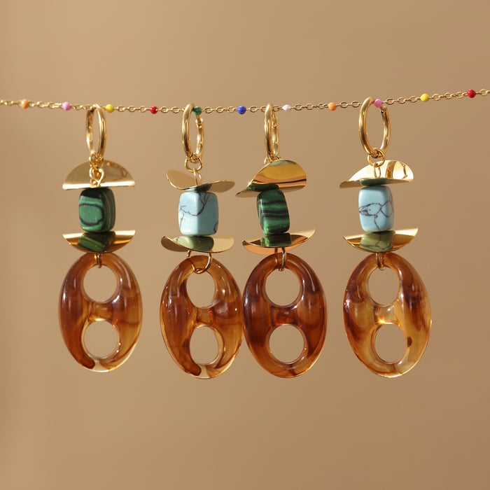 1 Pair Retro Irregular Oval Shape Stainless Steel Gold Color Women's Drop Earrings h5Picture3