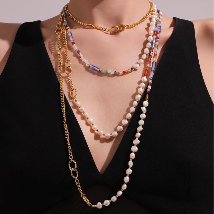 1 Piece Classic Cross Pearl Beads Stainless Steel Gold Color Zircon Women's Pendant Necklaces h5Picture4