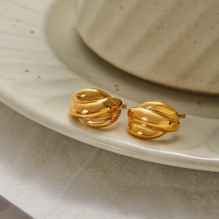 1 Pair Simple Twist Stainless Steel Gold Color Women's Hoop Earrings h5Picture6