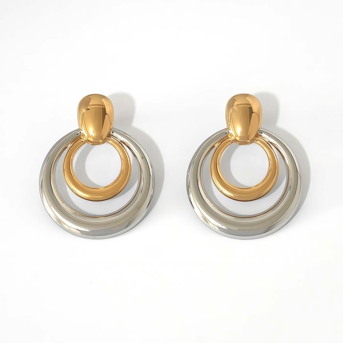 1 Pair Simple Circle Stainless Steel   Gold Color Women's Stud Earrings