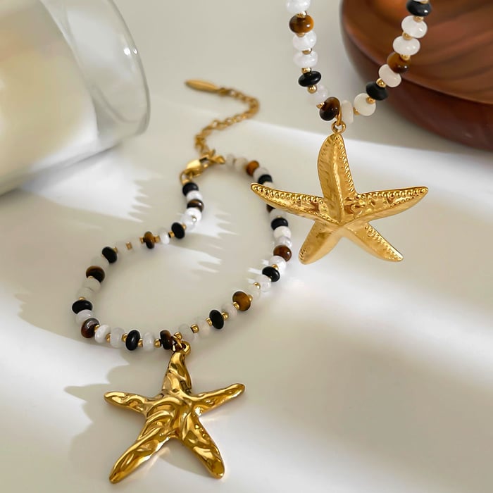 Natural Stone Starfish Necklace Set h5Picture4
