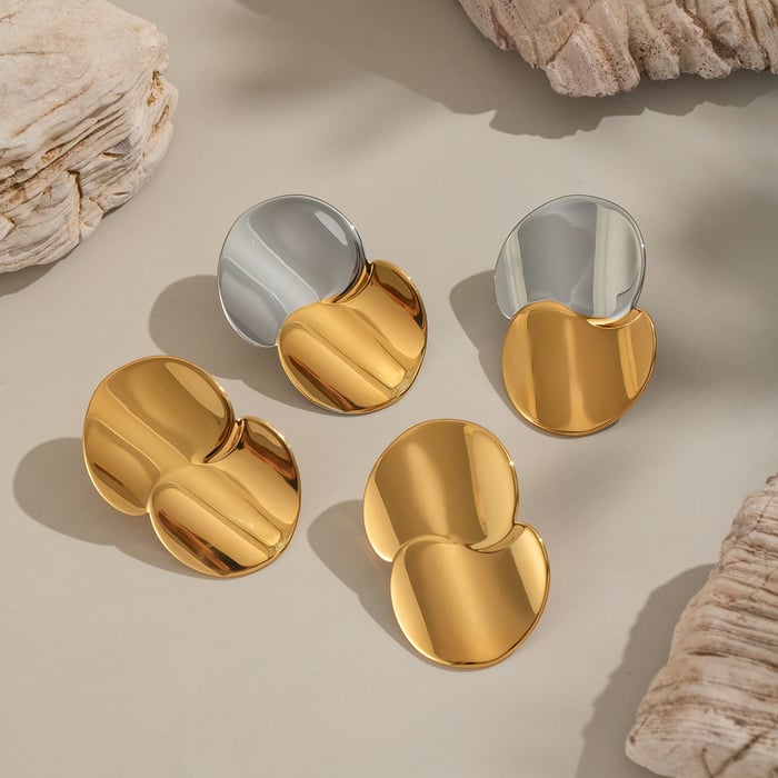 1 par de pendientes de botón de acero inoxidable para mujer, sencillos, de uso diario, con forma irregular Imagen3