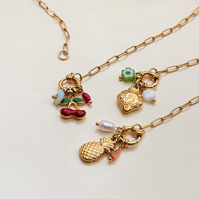 1 Piece Vivid Sweet Fruits Stainless Steel Gold Color Women's Pendant Necklaces h5Picture7