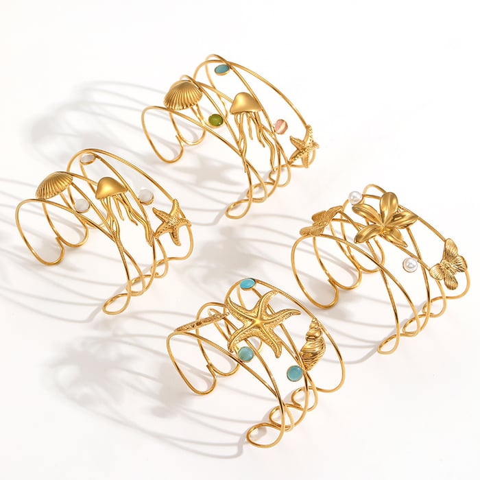 1 Piece Ins Style Oceanic Stainless Steel  Gold Color Cuff Bracelet h5Picture3