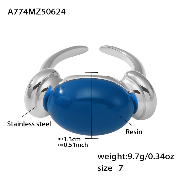 1 Piece Oval Resin Stainless Steel Gold Color Statement Rings