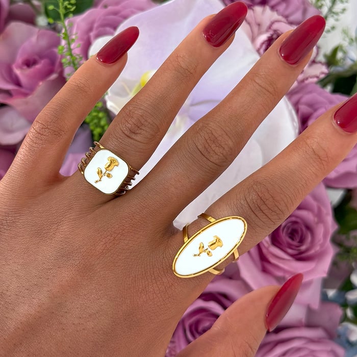 1 pezzo semplice serie retrò fiore in acciaio inossidabile color oro anelli minimalisti h5Immagine8