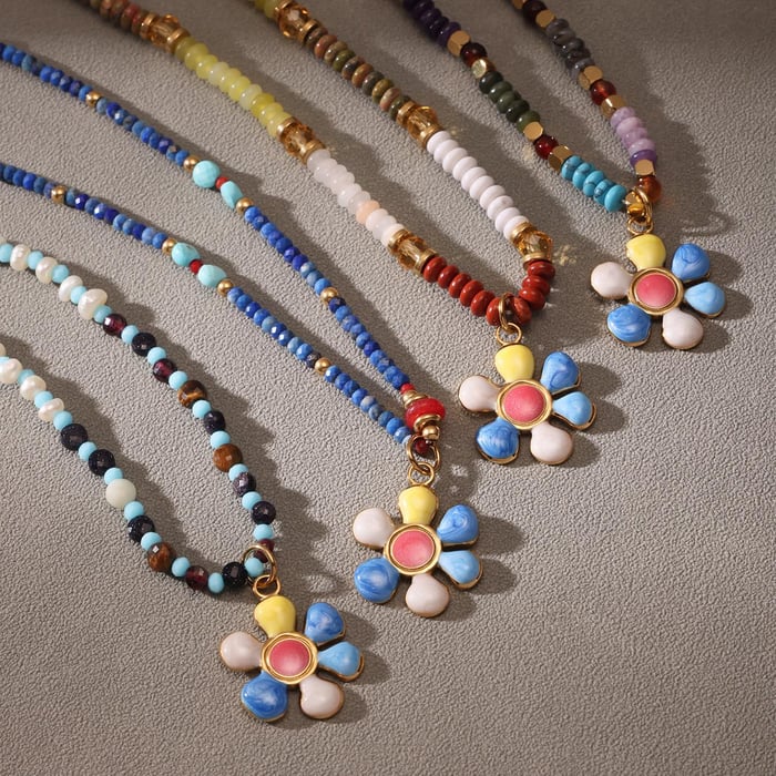 1 Piece Bohemian Flower Natural Stones Gold Color Women's Beaded Necklaces Picture7