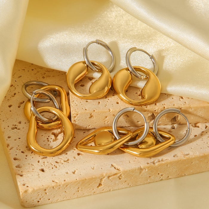 1 Paar einfache, tägliche, unregelmäßige Form, Edelstahl, goldfarben, Damen-Creolen h5Bild6