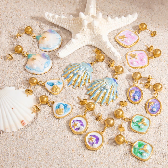 1 Paar Damenohrringe mit Muschelanhänger der Ocean Resort Serie h5Bild5