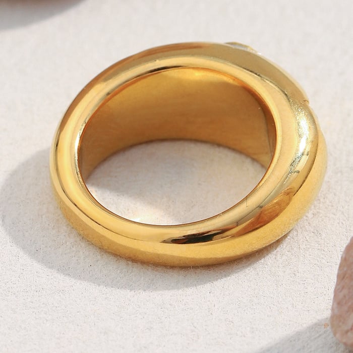 1 Piece Glamorous Round Stainless Steel Gold Color Gemstone Rings h5Picture7