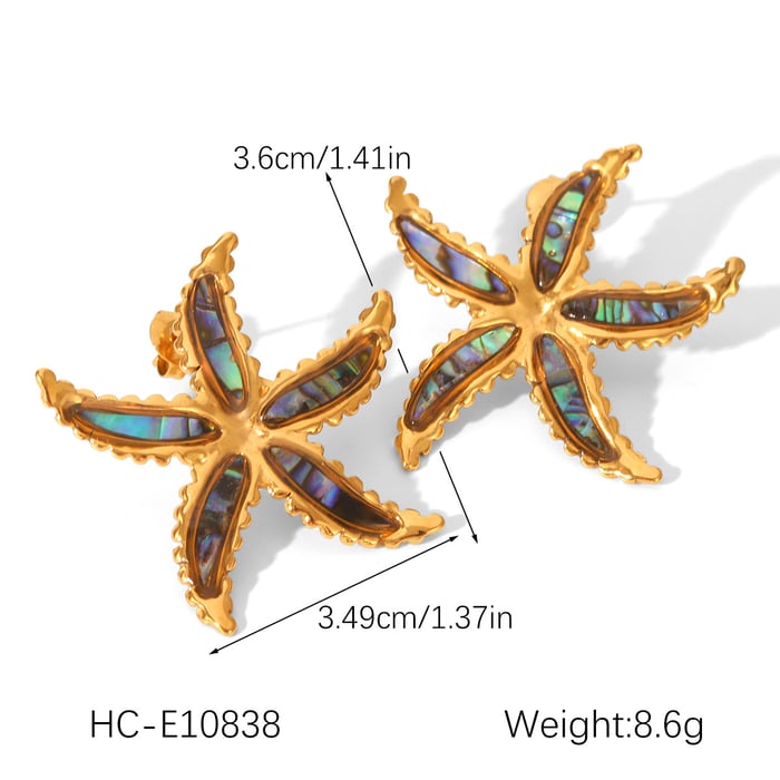 1 par de pendientes sencillos de estrella de mar de acero inoxidable color dorado para mujer h5Imagen2