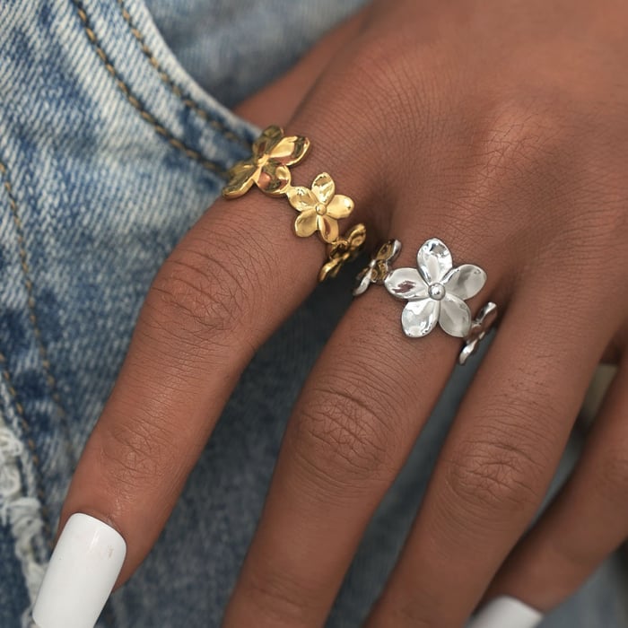 1 Piece Simple  Elegant Flower Stainless Steel  Gold Color  Minimalist Rings Picture6