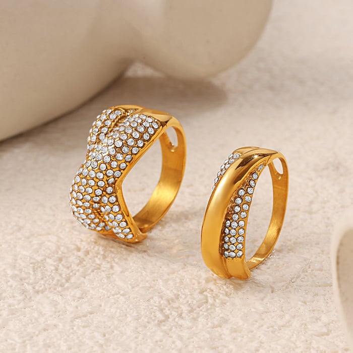 1 Stück unregelmäßig geformter Edelstahlring mit goldfarbenen Strasssteinen h5Bild3
