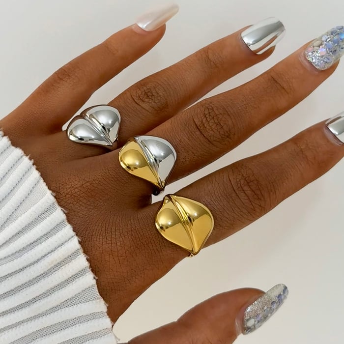 1 Piece Simple Irregular Shape Stainless Steel  Gold Color Statement Rings h5Picture5