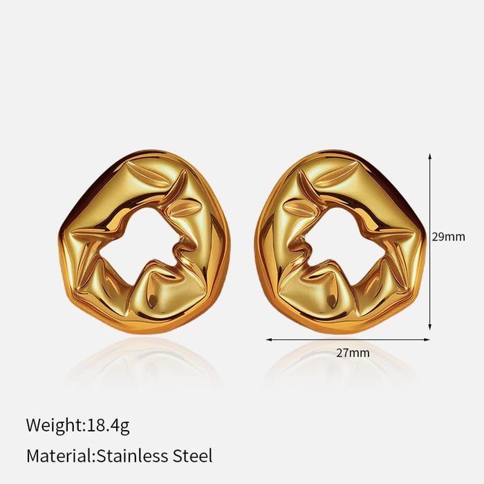 1 Pair Classic Hammer Pattern Stainless Steel  Gold Color Stud Earrings