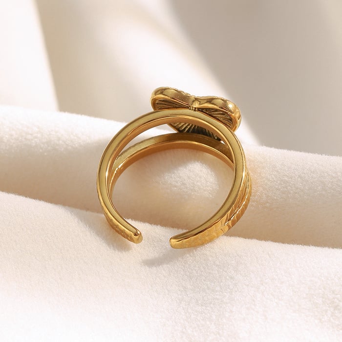 1 Piece Simple Series Casual Heart Stainless Steel   Gold Color  Statement Rings h5Picture4