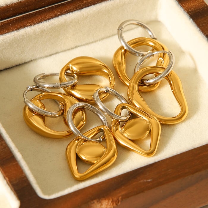1 Paar einfache, tägliche, unregelmäßige Form, Edelstahl, goldfarben, Damen-Creolen h5Bild4