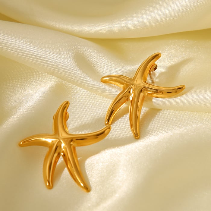 1 par de pendientes sencillos de acero inoxidable con forma de estrella de mar para mujer h5Imagen7