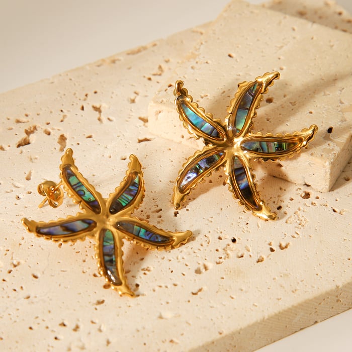 1 par de pendientes sencillos de estrella de mar de acero inoxidable color dorado para mujer h5Imagen8
