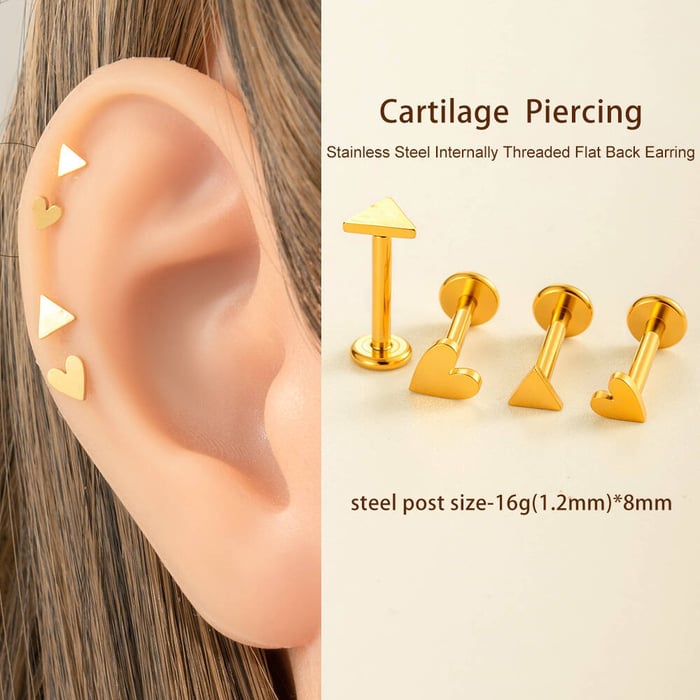 1 Piece Stainless Steel Gold Color Piercing Earring h5Picture5
