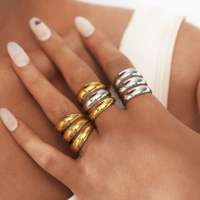 1 Piece Simple Series Casual Circle Stainless Steel Gold Color Minimalist Rings h5Picture3