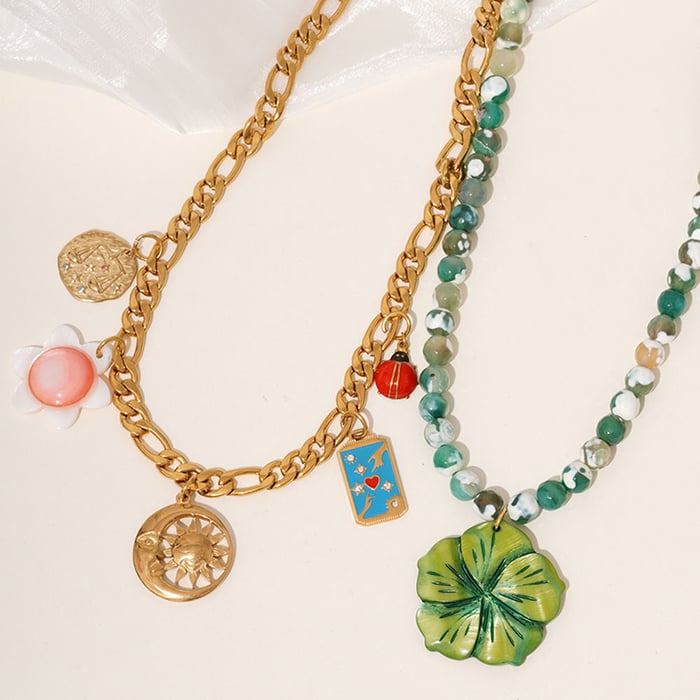 1 Piece Tropical Style Flower Natural Stones Gold Color Women's Beaded Necklaces h5Picture4