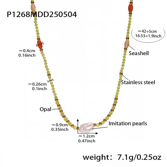 1 Piece Elegant Beads Natural Stones Gold Color Women's Beaded Necklaces Picture2