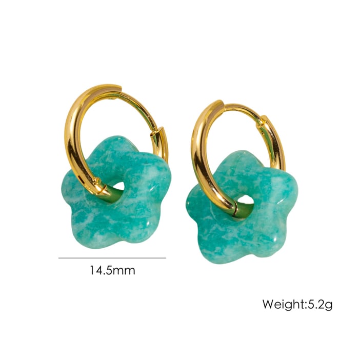 1 Pair Simple Series Daily Solid Color Stainless Steel  Natural Stone Women's Hoop Earrings