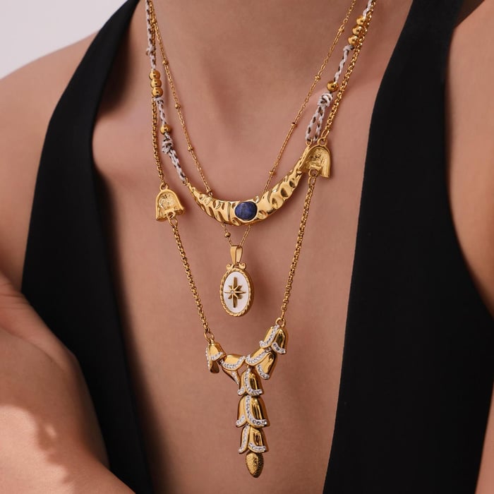 1 Piece Chic Stainless Steel Gold Color Natural Stone Women's Pendant Necklaces h5Picture6