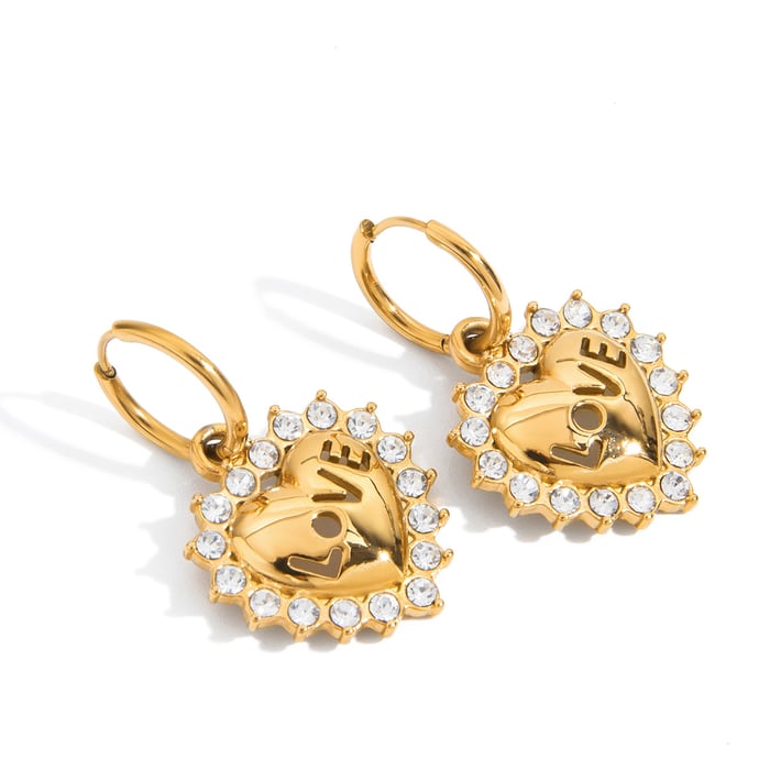 1 Pair Romantic Love Letter Heart Stainless Steel Gold Color Women's Drop Earrings