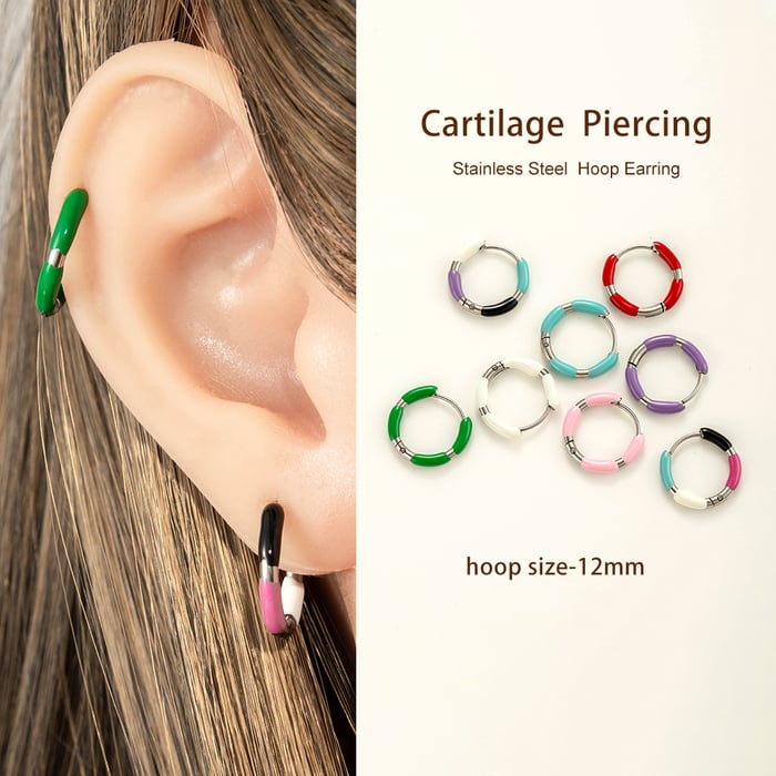 1 Piece Colorful Circle Stainless Steel Women's Hoop Earrings h5Picture5