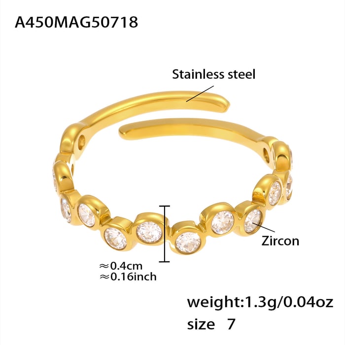 1 Piece Exquisite Circle Stainless Steel Gold Color Zircon Women's Gemstone Rings