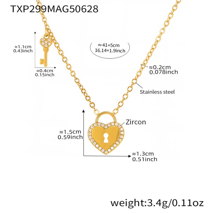 1 Piece Sweet Lock Heart Stainless Steel Gold Color Women's Pendant Necklaces
