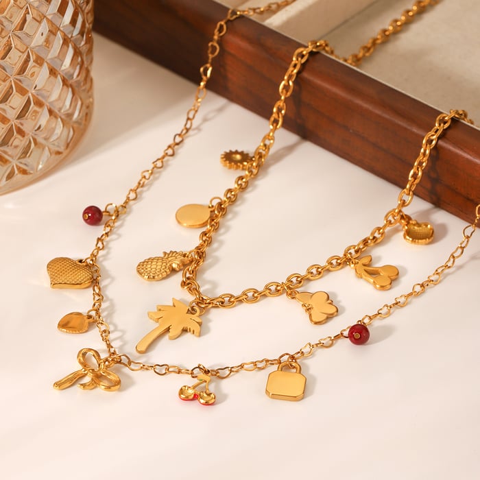 1 Paar einfache Damen-Halsketten mit Anhänger aus Edelstahl mit Schleife und Knoten h5Bild6
