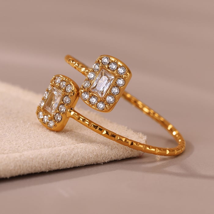 1 Piece Luxurious Heart Stainless Steel Gold Color Women's Gemstone Rings h5Picture4