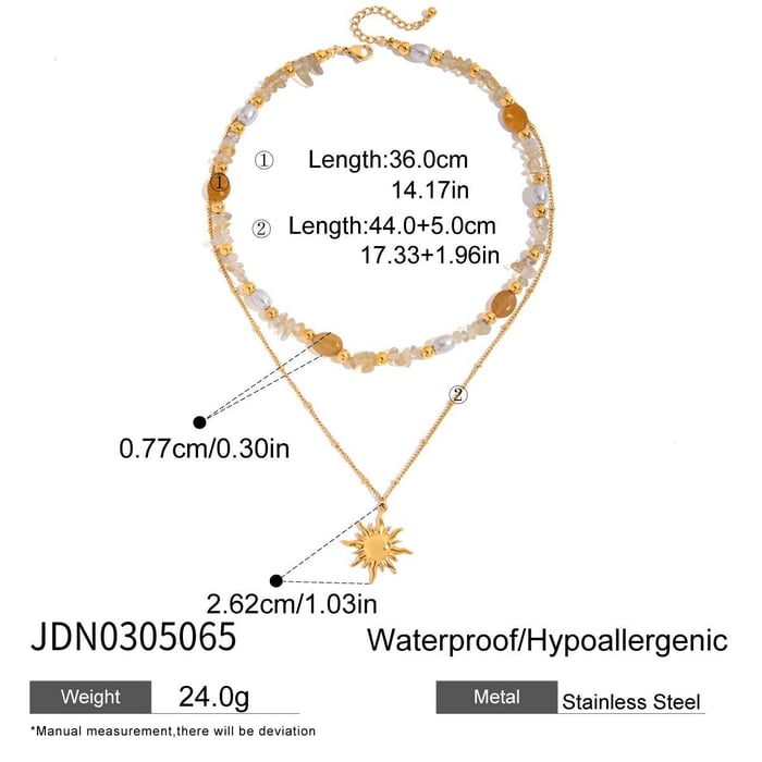 Collana a strati da donna in acciaio inossidabile color oro con sole bohémien, 1 pezzo h5Immagine2