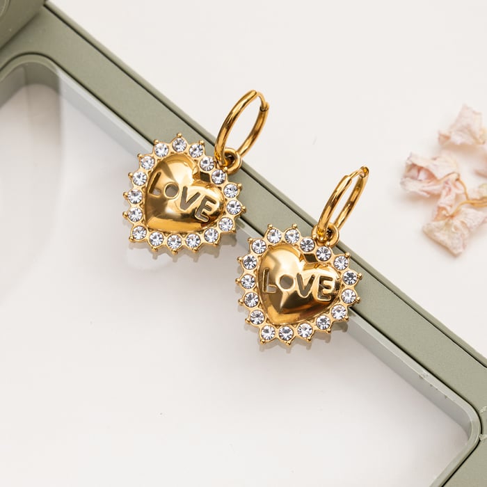 1 Pair Romantic Love Letter Heart Stainless Steel Gold Color Women's Drop Earrings h5Picture6