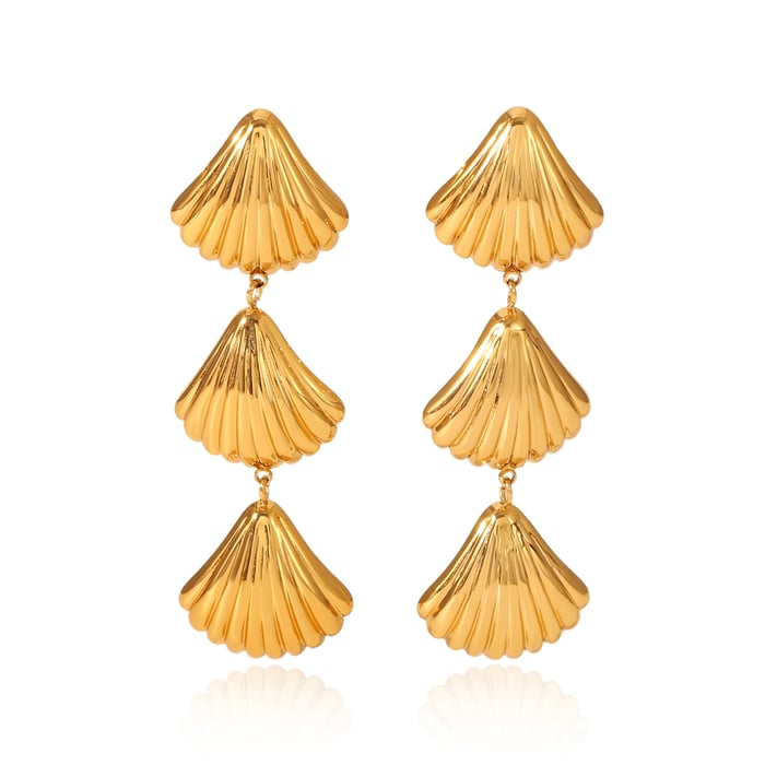 1 par de pendientes sencillos de concha de acero inoxidable color dorado para mujer