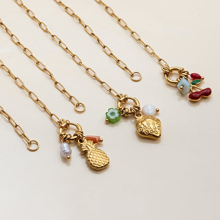 1 Piece Vivid Sweet Fruits Stainless Steel Gold Color Women's Pendant Necklaces h5Picture6