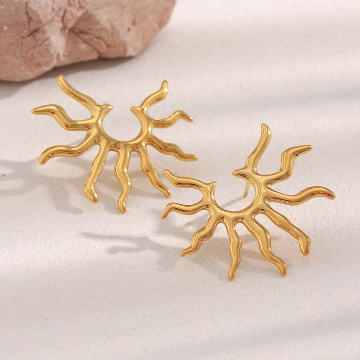 1 Pair Simple Series Vacation Sun Stainless Steel  Gold Color Women's Stud Earrings h5Picture2