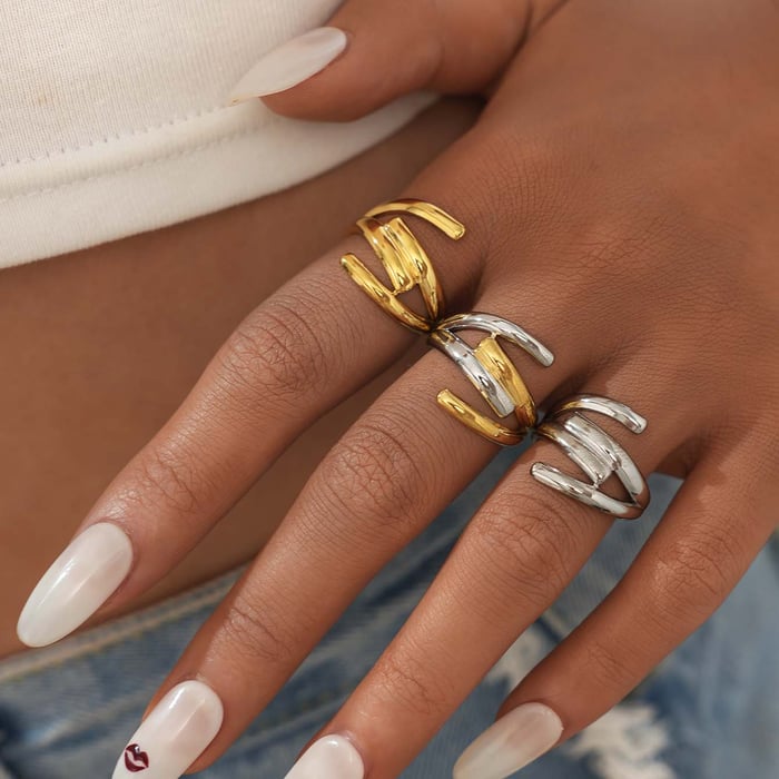 1 Piece Simple Series Casual Irregular Shape Stainless Steel Gold Color Minimalist Rings h5Picture8