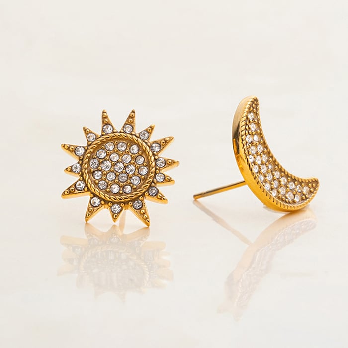 1 Pair Delicate Sun&Moon Stainless Steel Gold Color Women's Stud Earrings h5Picture6
