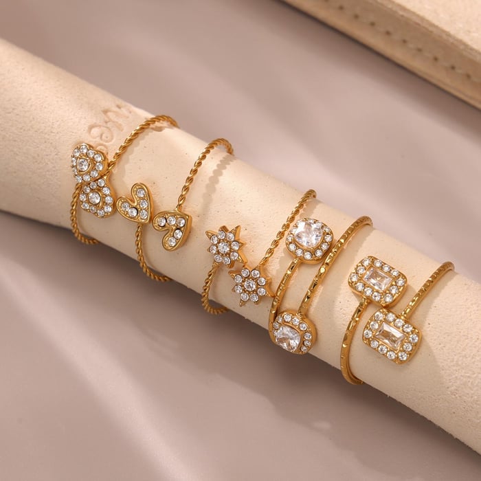 1 Piece Luxurious Heart Stainless Steel Gold Color Women's Gemstone Rings h5Picture3