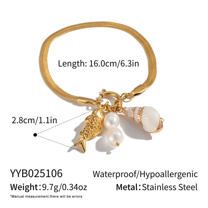 Pulsera de cuentas de acero inoxidable dorado con diseño de pez para mujer, 1 pieza