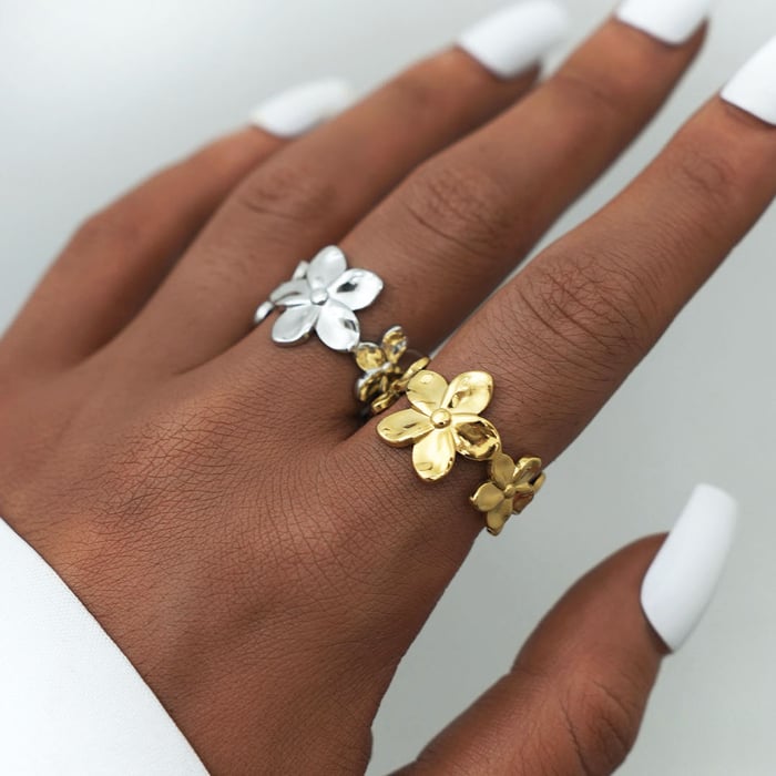 1 Piece Simple  Elegant Flower Stainless Steel  Gold Color  Minimalist Rings Picture7