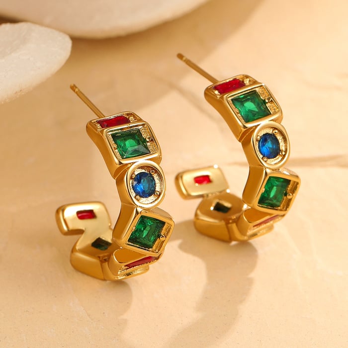 1 Pair Luxurious Series Stainless Steel Gold Color Hoop Earrings h5Picture3